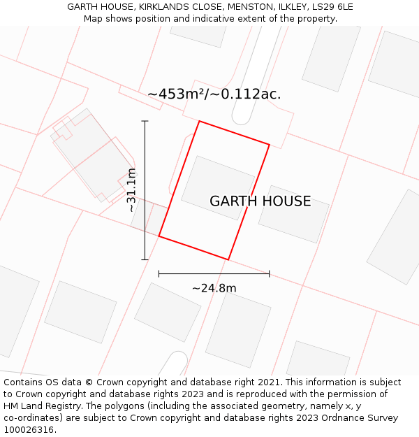 GARTH HOUSE, KIRKLANDS CLOSE, MENSTON, ILKLEY, LS29 6LE: Plot and title map