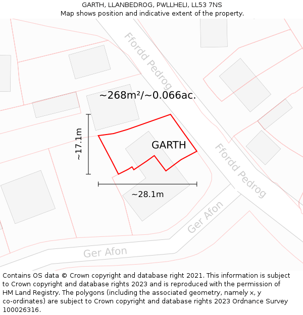 GARTH, LLANBEDROG, PWLLHELI, LL53 7NS: Plot and title map