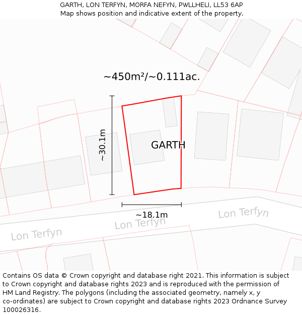 GARTH, LON TERFYN, MORFA NEFYN, PWLLHELI, LL53 6AP: Plot and title map