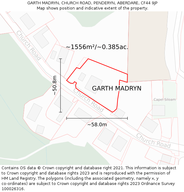 GARTH MADRYN, CHURCH ROAD, PENDERYN, ABERDARE, CF44 9JP: Plot and title map