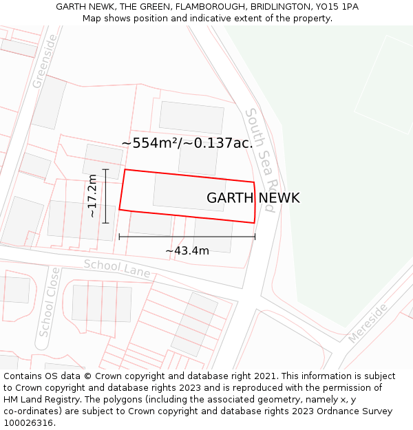 GARTH NEWK, THE GREEN, FLAMBOROUGH, BRIDLINGTON, YO15 1PA: Plot and title map