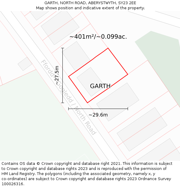GARTH, NORTH ROAD, ABERYSTWYTH, SY23 2EE: Plot and title map