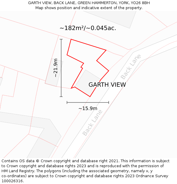 GARTH VIEW, BACK LANE, GREEN HAMMERTON, YORK, YO26 8BH: Plot and title map