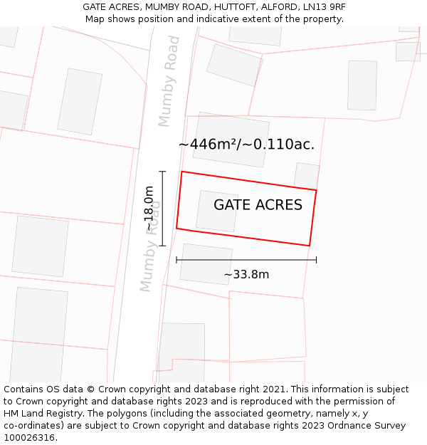GATE ACRES, MUMBY ROAD, HUTTOFT, ALFORD, LN13 9RF: Plot and title map