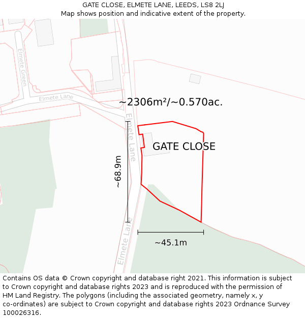 GATE CLOSE, ELMETE LANE, LEEDS, LS8 2LJ: Plot and title map