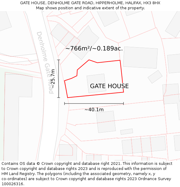 GATE HOUSE, DENHOLME GATE ROAD, HIPPERHOLME, HALIFAX, HX3 8HX: Plot and title map