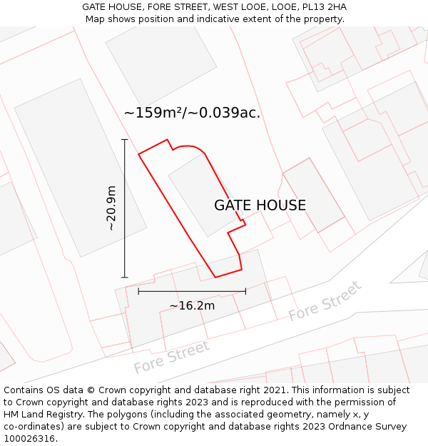 GATE HOUSE, FORE STREET, WEST LOOE, LOOE, PL13 2HA: Plot and title map