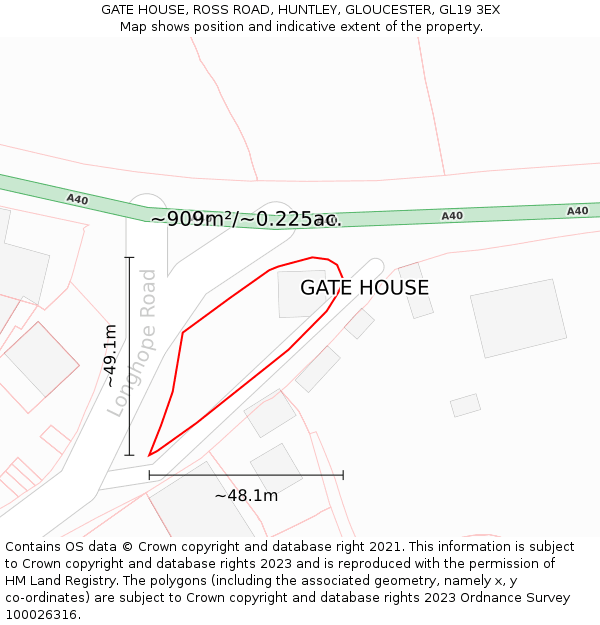 GATE HOUSE, ROSS ROAD, HUNTLEY, GLOUCESTER, GL19 3EX: Plot and title map