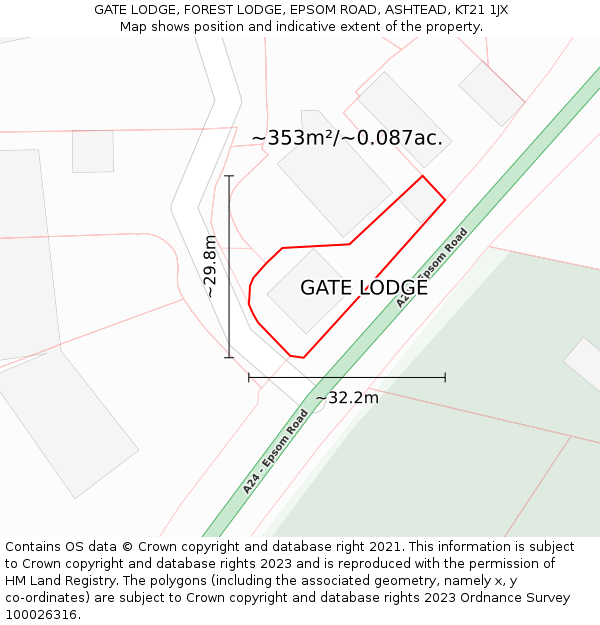 GATE LODGE, FOREST LODGE, EPSOM ROAD, ASHTEAD, KT21 1JX: Plot and title map