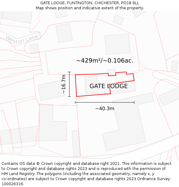 GATE LODGE, FUNTINGTON, CHICHESTER, PO18 9LL: Plot and title map