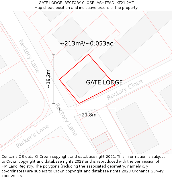GATE LODGE, RECTORY CLOSE, ASHTEAD, KT21 2AZ: Plot and title map