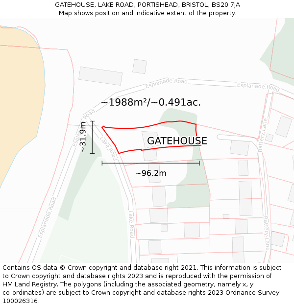 GATEHOUSE, LAKE ROAD, PORTISHEAD, BRISTOL, BS20 7JA: Plot and title map