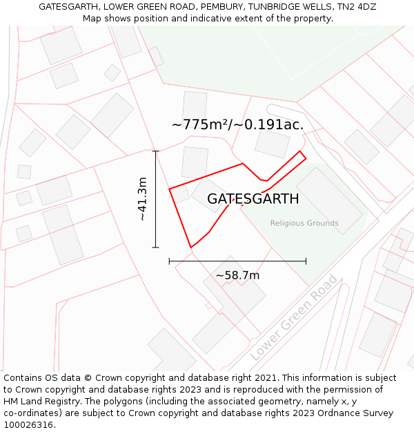 GATESGARTH, LOWER GREEN ROAD, PEMBURY, TUNBRIDGE WELLS, TN2 4DZ: Plot and title map
