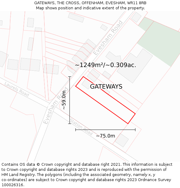 GATEWAYS, THE CROSS, OFFENHAM, EVESHAM, WR11 8RB: Plot and title map