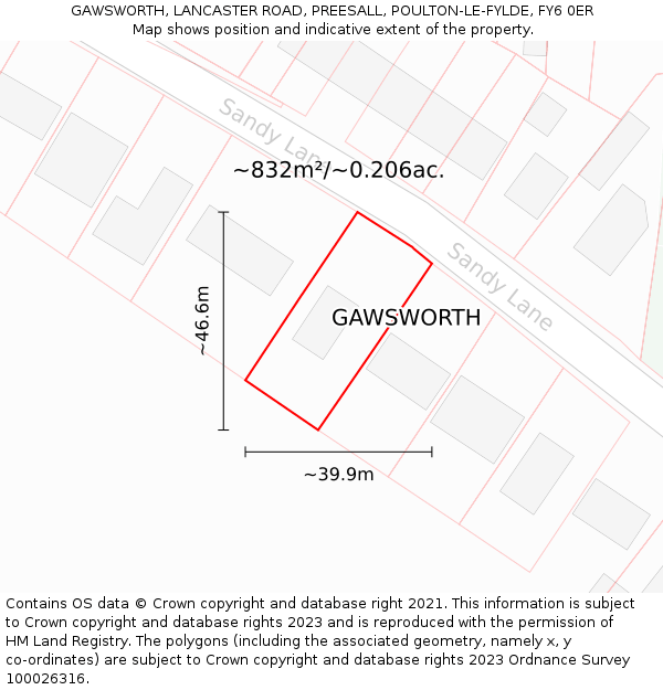 GAWSWORTH, LANCASTER ROAD, PREESALL, POULTON-LE-FYLDE, FY6 0ER: Plot and title map