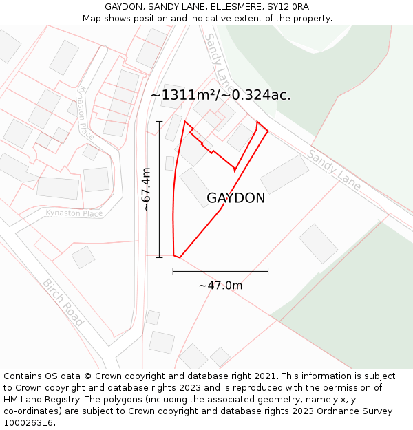 GAYDON, SANDY LANE, ELLESMERE, SY12 0RA: Plot and title map