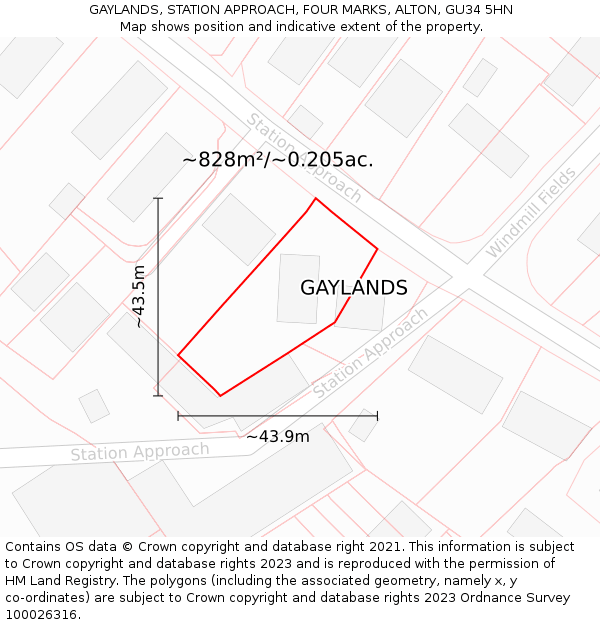 GAYLANDS, STATION APPROACH, FOUR MARKS, ALTON, GU34 5HN: Plot and title map
