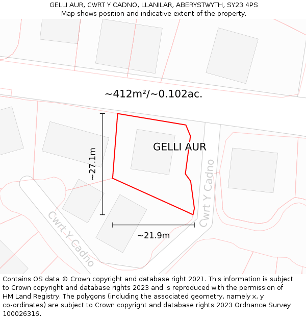 GELLI AUR, CWRT Y CADNO, LLANILAR, ABERYSTWYTH, SY23 4PS: Plot and title map