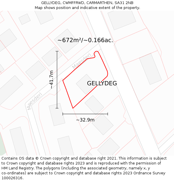 GELLYDEG, CWMFFRWD, CARMARTHEN, SA31 2NB: Plot and title map