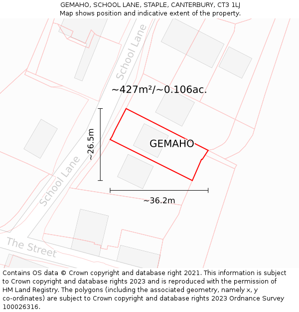 GEMAHO, SCHOOL LANE, STAPLE, CANTERBURY, CT3 1LJ: Plot and title map