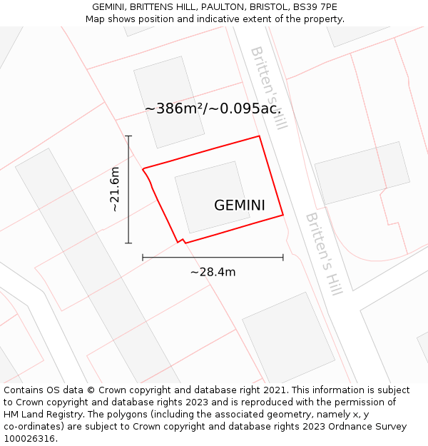 GEMINI, BRITTENS HILL, PAULTON, BRISTOL, BS39 7PE: Plot and title map
