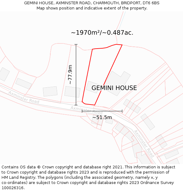 GEMINI HOUSE, AXMINSTER ROAD, CHARMOUTH, BRIDPORT, DT6 6BS: Plot and title map