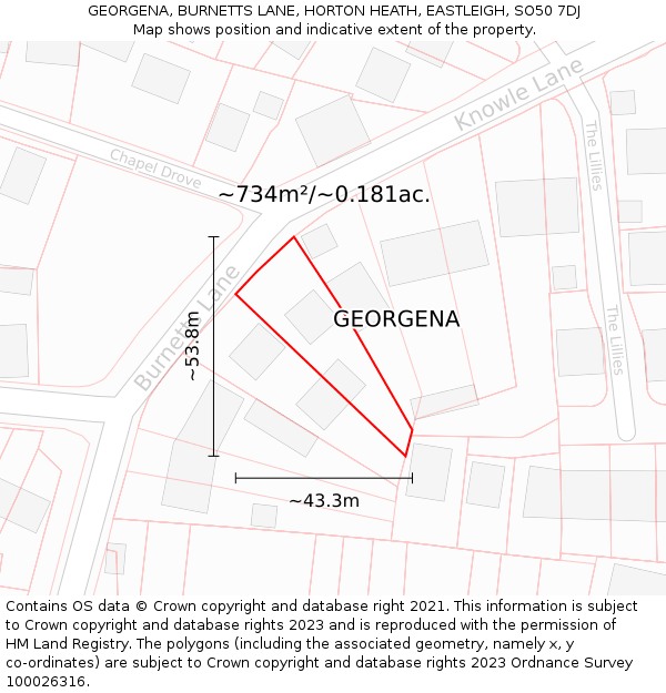 GEORGENA, BURNETTS LANE, HORTON HEATH, EASTLEIGH, SO50 7DJ: Plot and title map