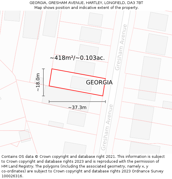 GEORGIA, GRESHAM AVENUE, HARTLEY, LONGFIELD, DA3 7BT: Plot and title map