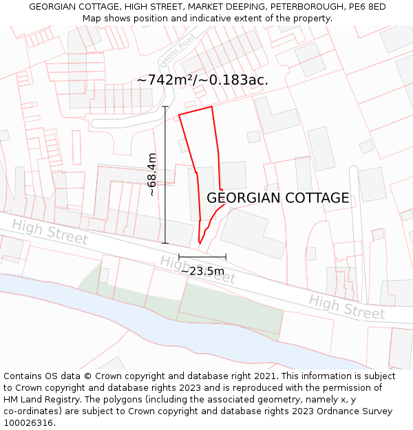GEORGIAN COTTAGE, HIGH STREET, MARKET DEEPING, PETERBOROUGH, PE6 8ED: Plot and title map