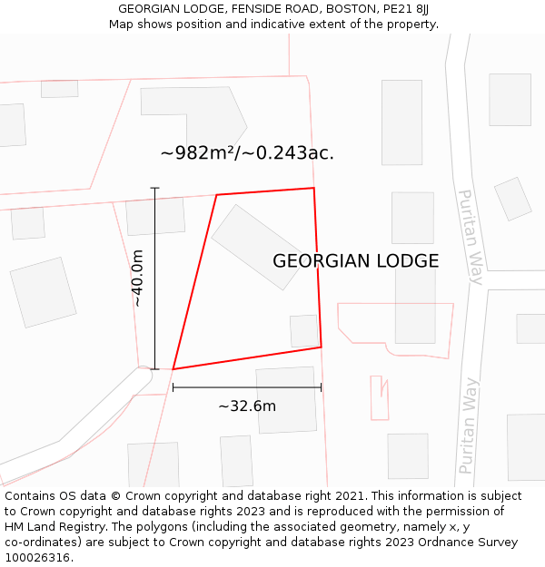 GEORGIAN LODGE, FENSIDE ROAD, BOSTON, PE21 8JJ: Plot and title map