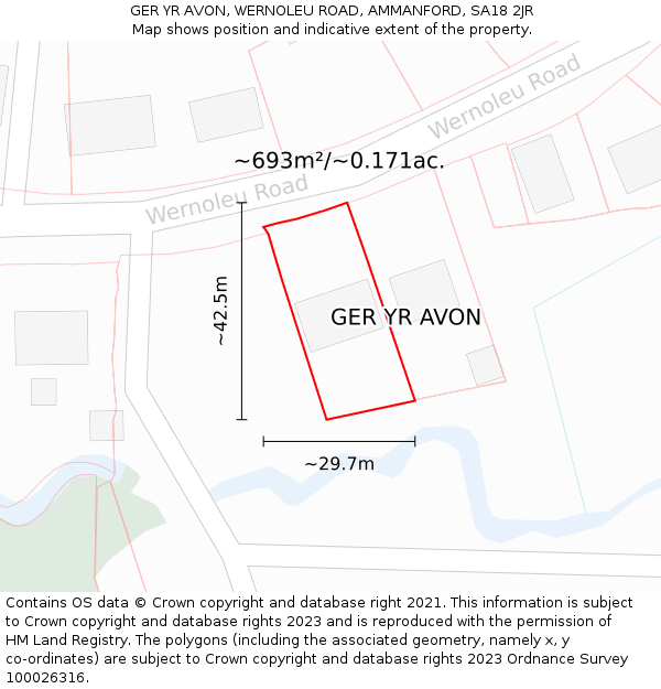 GER YR AVON, WERNOLEU ROAD, AMMANFORD, SA18 2JR: Plot and title map