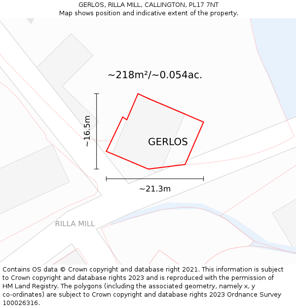 GERLOS, RILLA MILL, CALLINGTON, PL17 7NT: Plot and title map