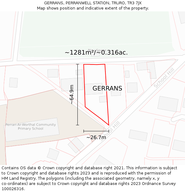 GERRANS, PERRANWELL STATION, TRURO, TR3 7JX: Plot and title map