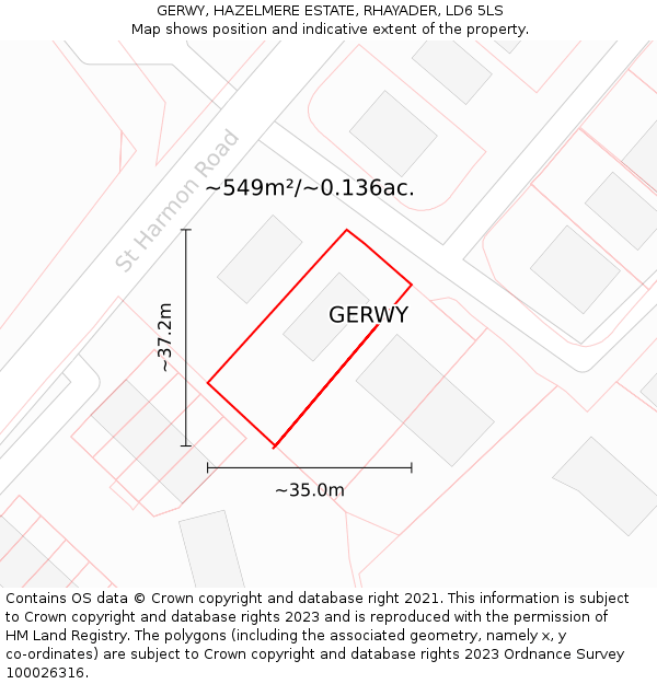GERWY, HAZELMERE ESTATE, RHAYADER, LD6 5LS: Plot and title map