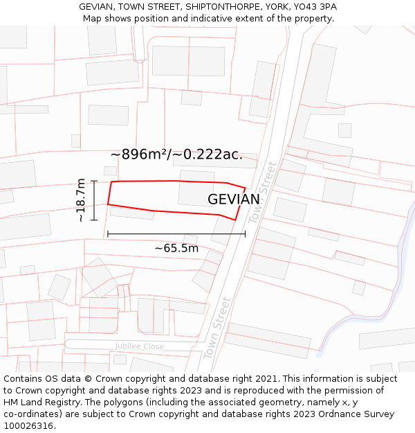 GEVIAN, TOWN STREET, SHIPTONTHORPE, YORK, YO43 3PA: Plot and title map
