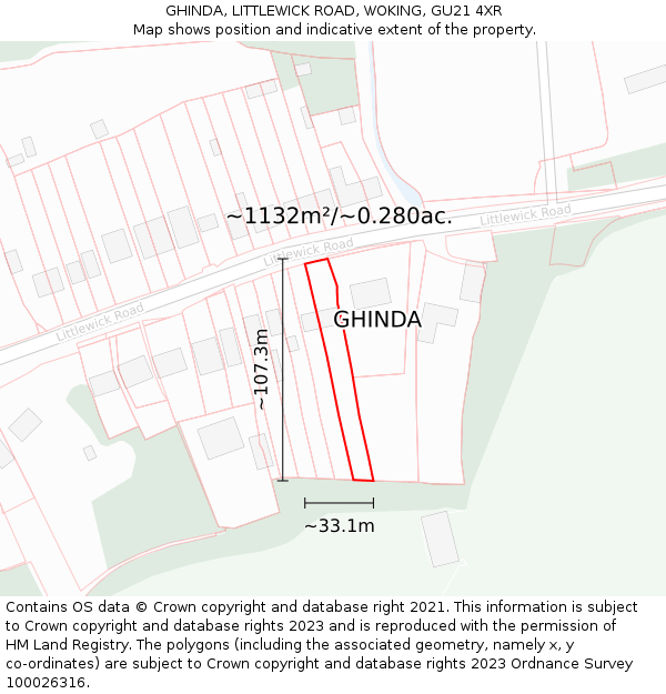 GHINDA, LITTLEWICK ROAD, WOKING, GU21 4XR: Plot and title map