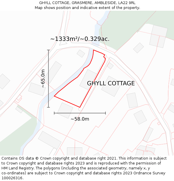 GHYLL COTTAGE, GRASMERE, AMBLESIDE, LA22 9RL: Plot and title map