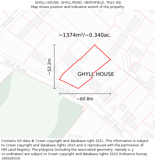 GHYLL HOUSE, GHYLL ROAD, HEATHFIELD, TN21 0XJ: Plot and title map