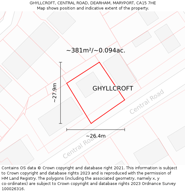 GHYLLCROFT, CENTRAL ROAD, DEARHAM, MARYPORT, CA15 7HE: Plot and title map
