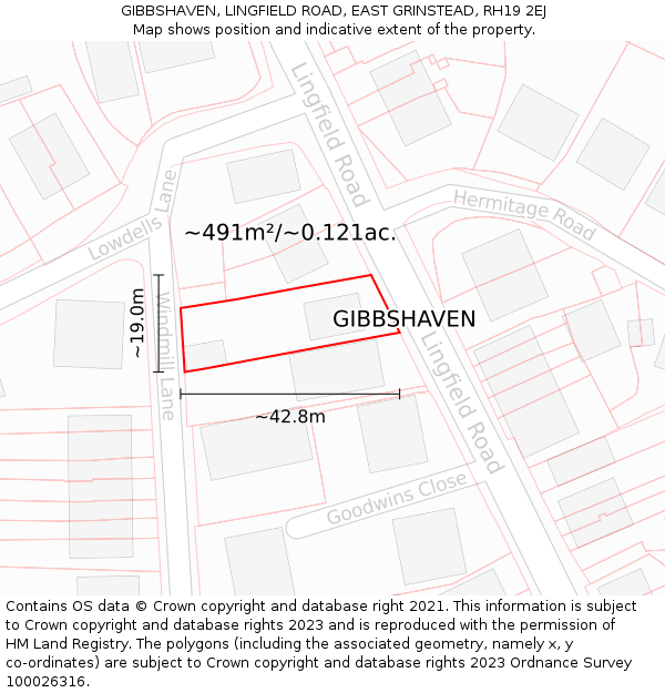 GIBBSHAVEN, LINGFIELD ROAD, EAST GRINSTEAD, RH19 2EJ: Plot and title map