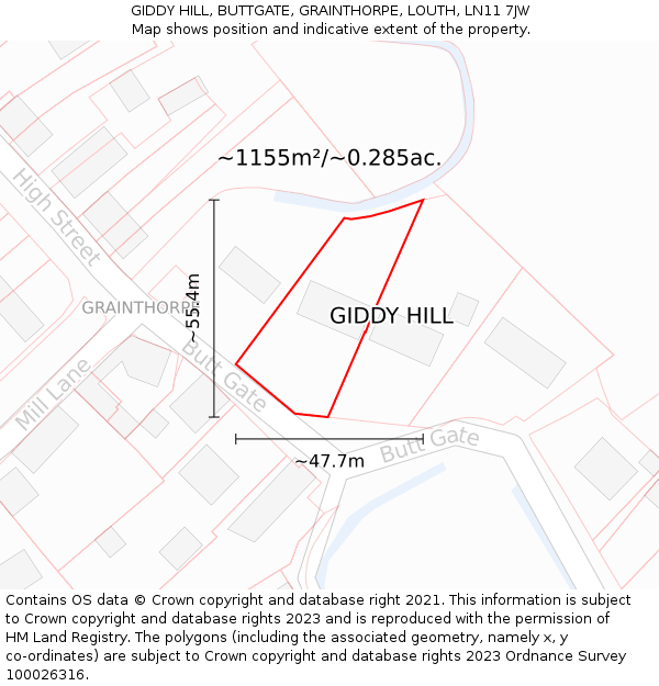GIDDY HILL, BUTTGATE, GRAINTHORPE, LOUTH, LN11 7JW: Plot and title map