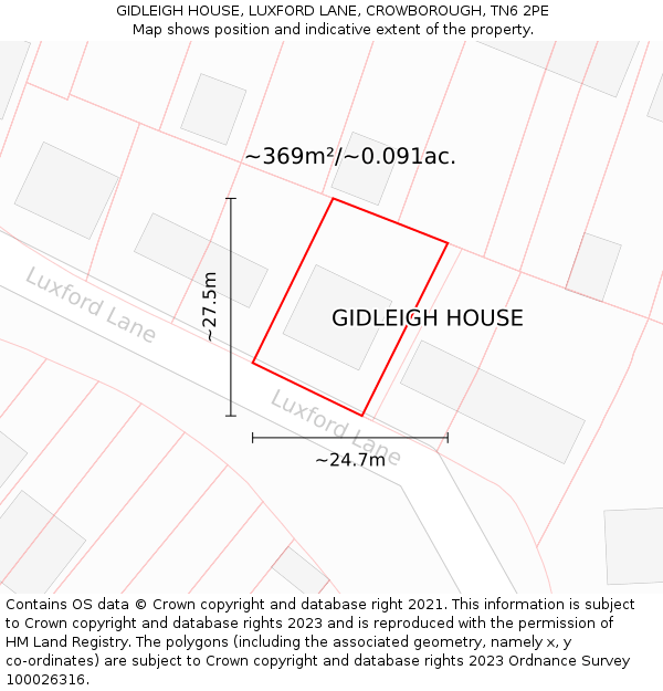 GIDLEIGH HOUSE, LUXFORD LANE, CROWBOROUGH, TN6 2PE: Plot and title map
