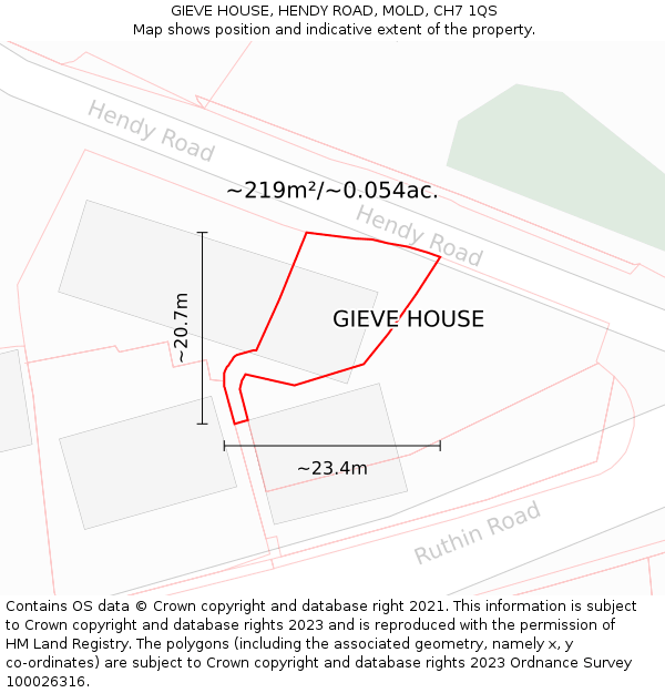 GIEVE HOUSE, HENDY ROAD, MOLD, CH7 1QS: Plot and title map