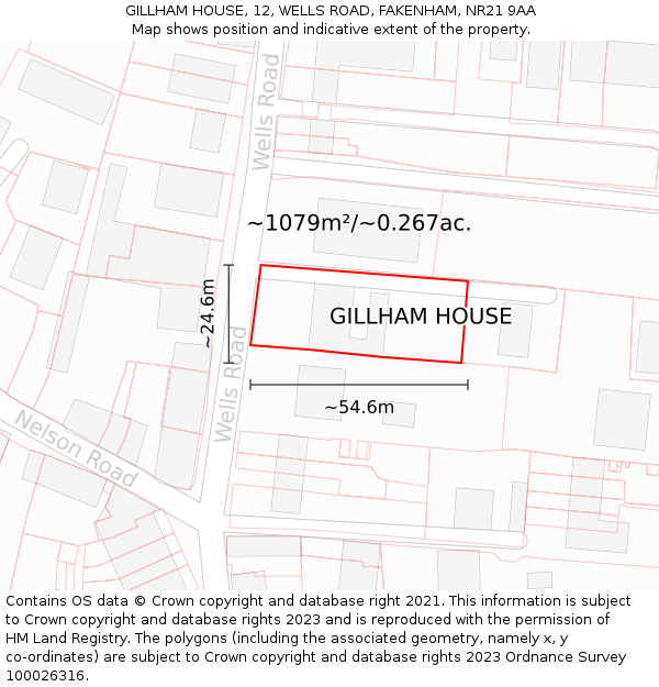 GILLHAM HOUSE, 12, WELLS ROAD, FAKENHAM, NR21 9AA: Plot and title map