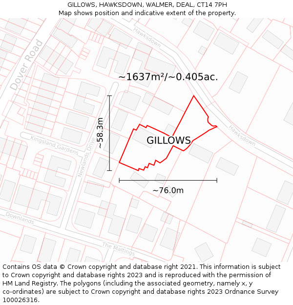 GILLOWS, HAWKSDOWN, WALMER, DEAL, CT14 7PH: Plot and title map