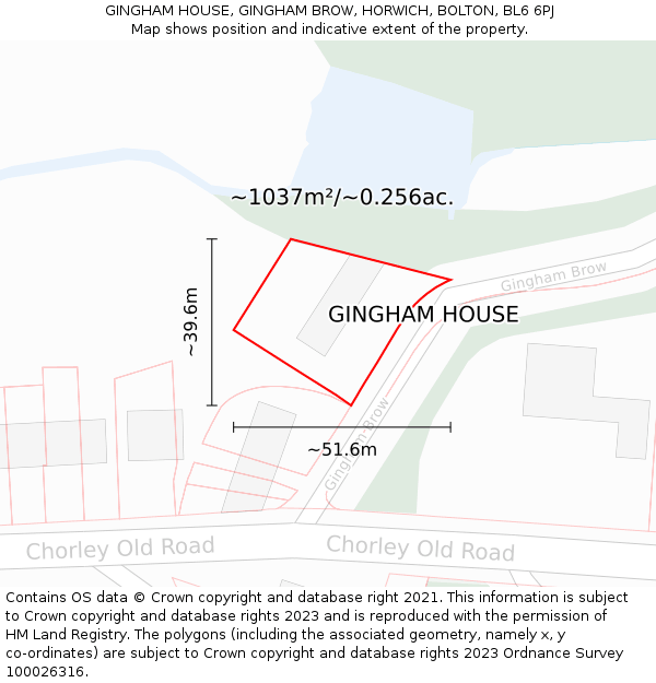 GINGHAM HOUSE, GINGHAM BROW, HORWICH, BOLTON, BL6 6PJ: Plot and title map