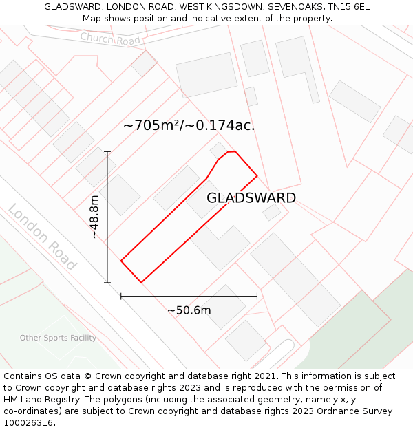 GLADSWARD, LONDON ROAD, WEST KINGSDOWN, SEVENOAKS, TN15 6EL: Plot and title map