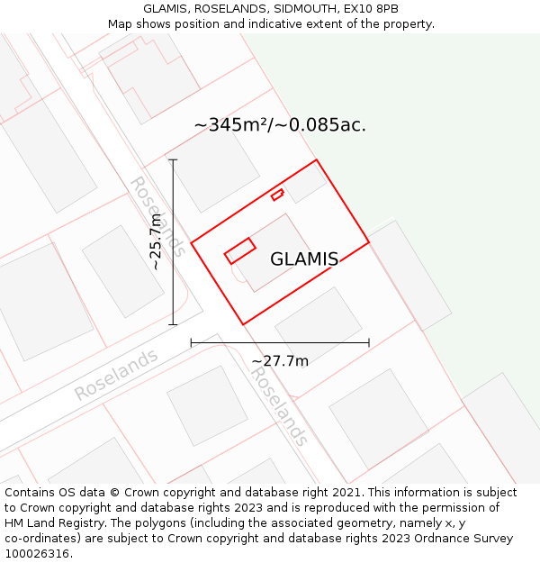 GLAMIS, ROSELANDS, SIDMOUTH, EX10 8PB: Plot and title map
