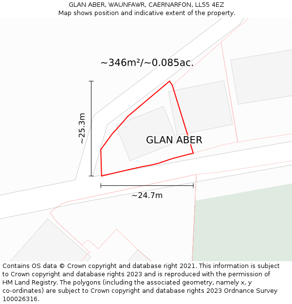 GLAN ABER, WAUNFAWR, CAERNARFON, LL55 4EZ: Plot and title map