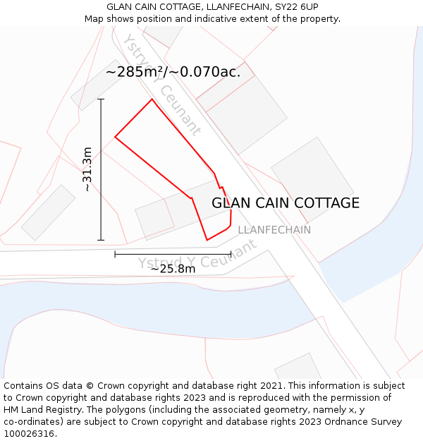 GLAN CAIN COTTAGE, LLANFECHAIN, SY22 6UP: Plot and title map